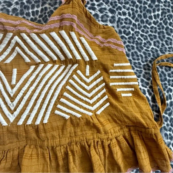 Free People Eva Embroidered Pants Set Deep Gold NWT Size Small